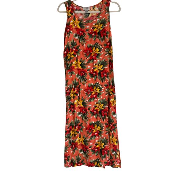 Vintage 80s Pink Yellow Hawaiian Floral Flowing Rayon Sheath Sundress Sz Medium - Picture 1 of 16